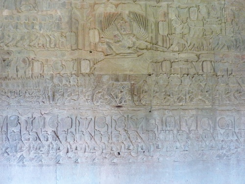 Angkor Wat bus-reliefs. Southern gallery, East part. Yama Judgment. Yama on buffalo.
